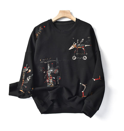 Youthful Vitality Soft And Delicate Embroidered Cotton Sweatshirt