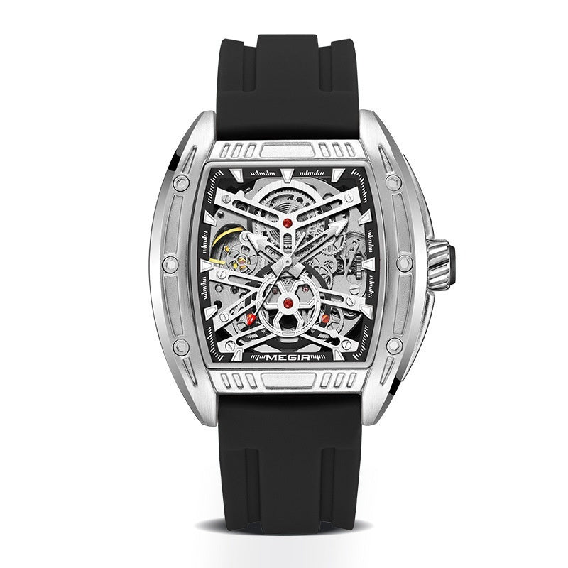 Men's Wine Barrel Type Mechanical Watch Silicone Tape