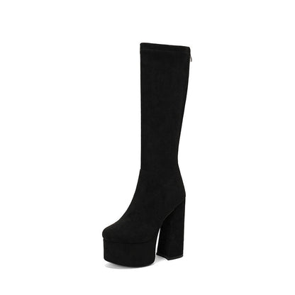Elastic Wool Chunky Heel Women's Boots