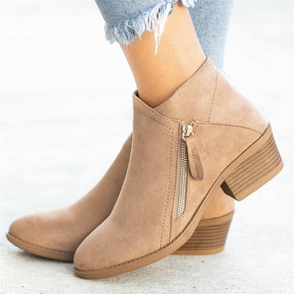 Chunky Heel Side Zip Mid-heel Ankle Boots
