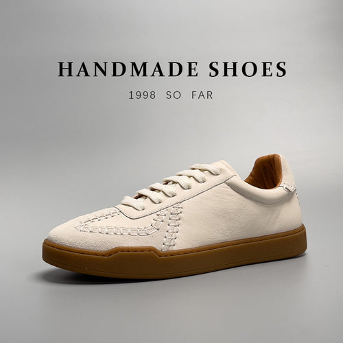 Baseball Low-cut Genuine Leather Sneakers Men's White Shoes