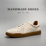 Baseball Low-cut Genuine Leather Sneakers Men's White Shoes