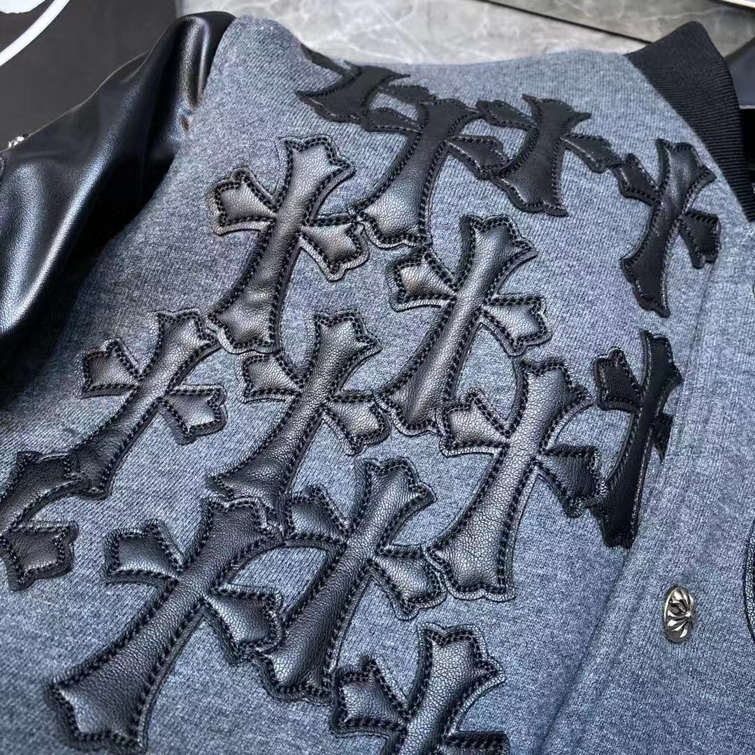 Sanskrit Cross Wool Leather Stitching Men's Jacket