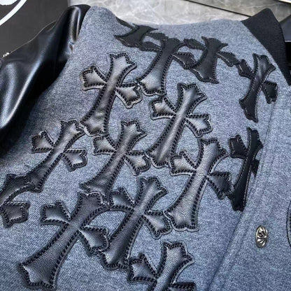 Sanskrit Cross Wool Leather Stitching Men's Jacket