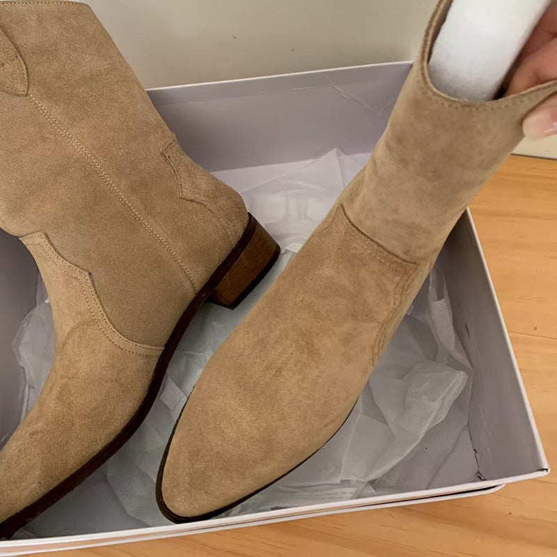 Pointed Toe Chunky Heel Western Cowboy Boot Women's Fashion Temperament