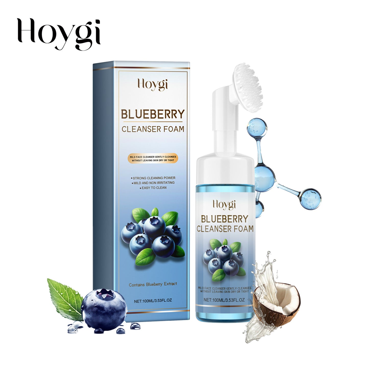 Horygi Blueberry Cleansing Mousse Brush Facial Foam Fragrance Squeeze Brightening Cleanse Turmeric  Facial  Cleanser Natural Exfoliating Renewal Serum