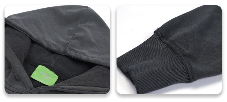 Vintage High Street Distressed Washed Loose Black Hoodie