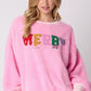 Letter Rhinestone Long Sleeve Pullover Hoodie Round Neck