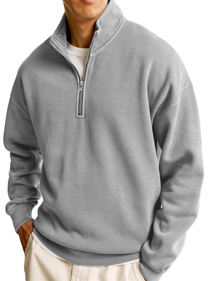 Men's Casual Half Zipped Stand Collar Long-sleeved Sweater