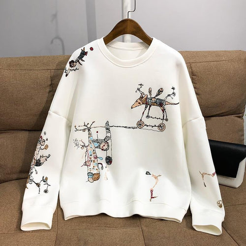 Youthful Vitality Soft And Delicate Embroidered Cotton Sweatshirt