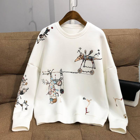 Youthful Vitality Soft And Delicate Embroidered Cotton Sweatshirt
