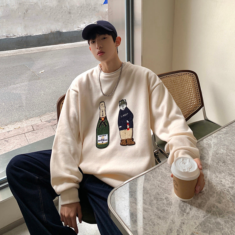 Loose Versatile Crew Neck Embroidered Casual Sweatshirt
