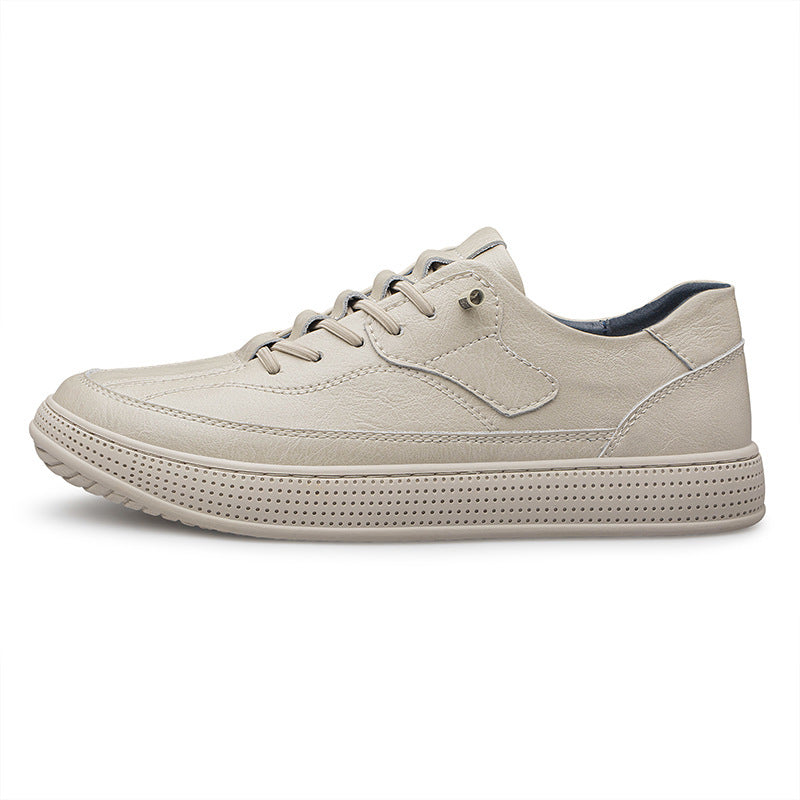 Men's Round Head Cowhide Surface Breathable Casual Skateboard Shoes