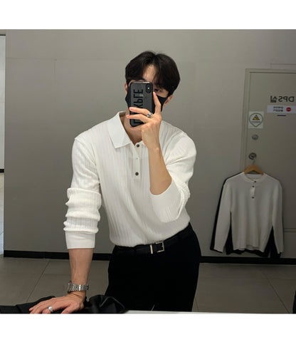 Lightly Mature Knitted Polo Shirt Men's French Style Design Lapel Sweater