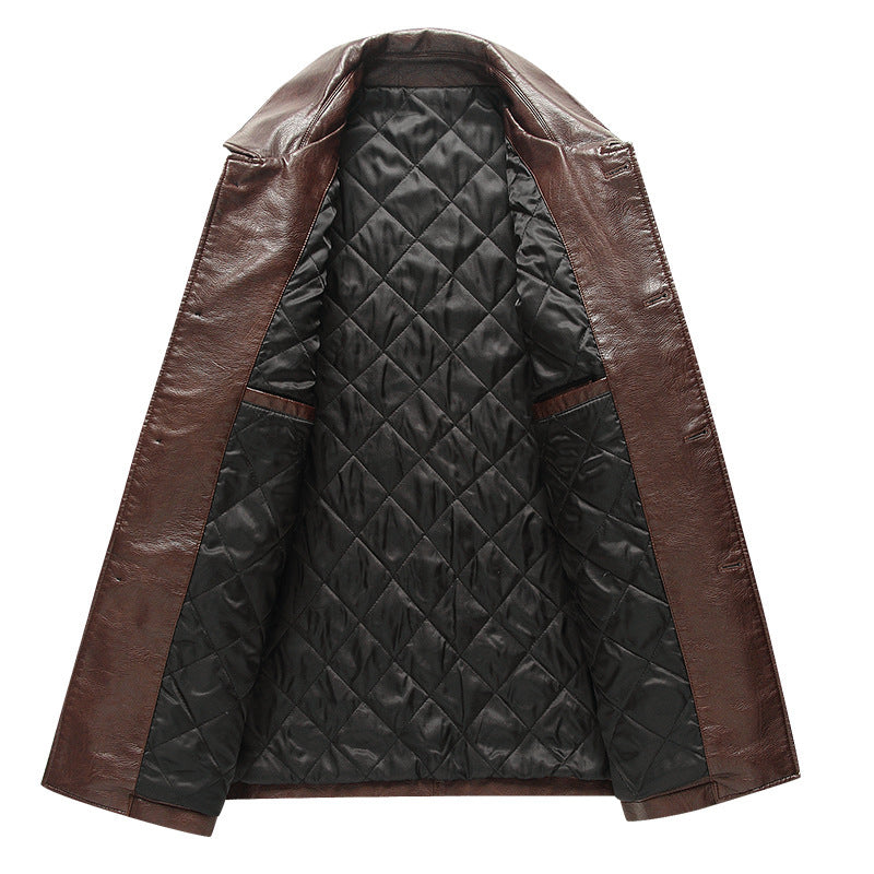 Middle-aged And Elderly Men's Cotton Lapel Leather Jacket