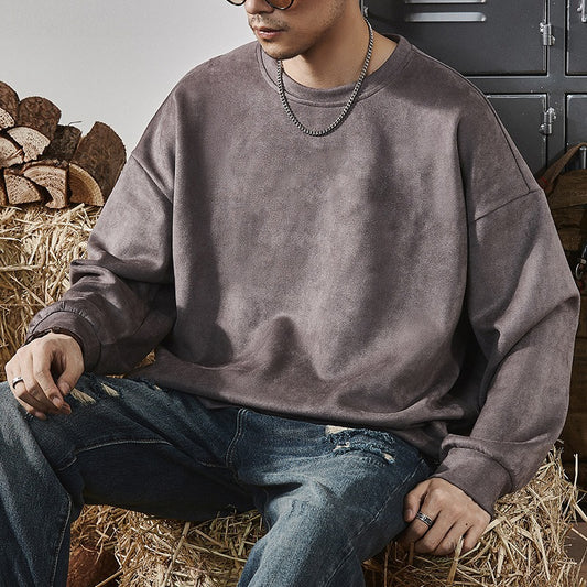 Men's Round-neck Long-sleeve Casual Suede Fleece Pullover