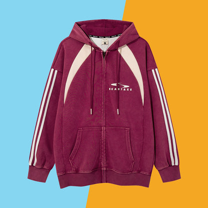 Striped Patchwork Hoodie American Print Casual Hoodie