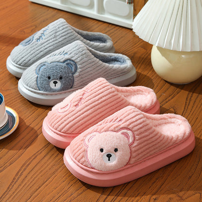 EVA Thick-soled Cotton Slippers Cartoon Bear Plush Cotton Slippers
