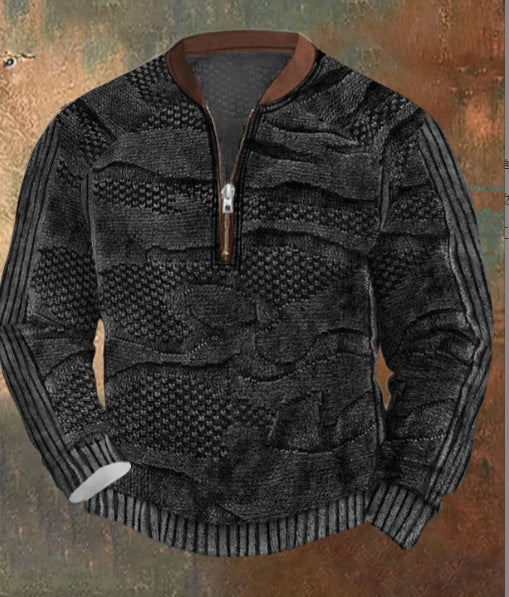 Men's Casual Checkered Printed Half Zip Hoodie
