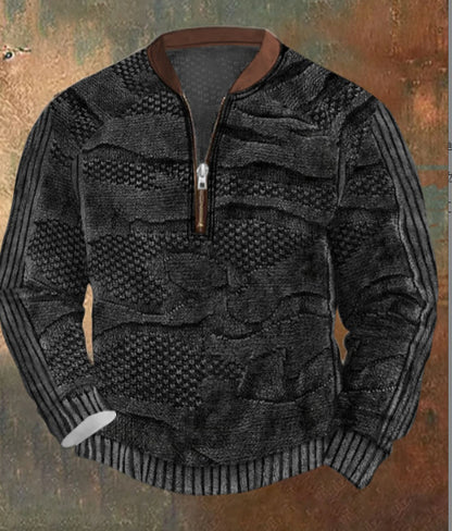 Men's Casual Checkered Printed Half Zip Hoodie