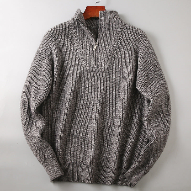 Soft Knit Fabric Men's Half-zip Sweater Solid Color Youth Knitwear