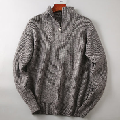 Soft Knit Fabric Men's Half-zip Sweater Solid Color Youth Knitwear