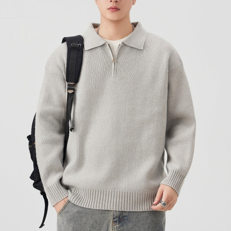Turn-down Collar Half-zip Sweater Loose Commuting Knitwear