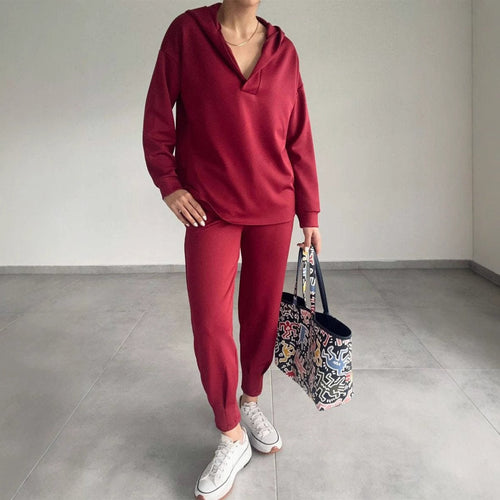 Commuting Casual Hooded Sweatshirt And Pants Two-piece Set
