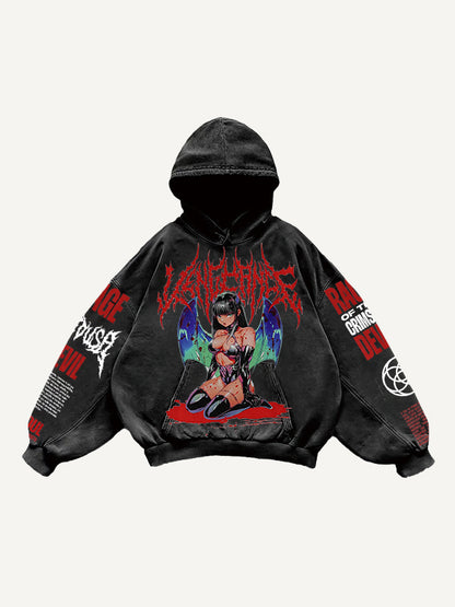 Men's Printed Hooded Loose Retro Sweatshirt