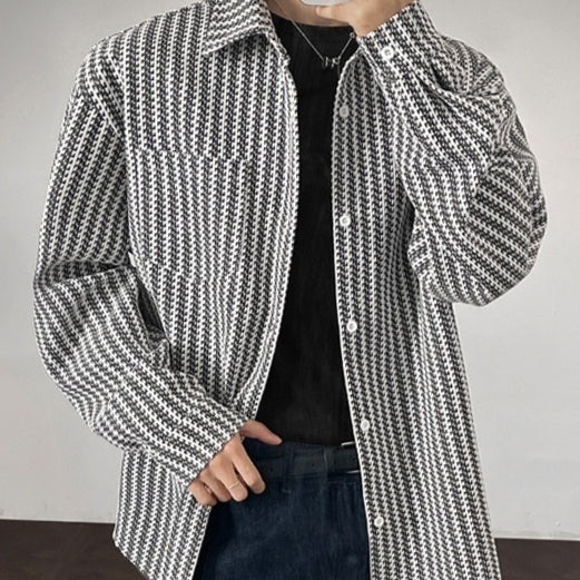 Mens Bold Herringbone Chanel-Style Shirt Jacket