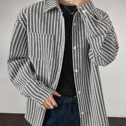 Mens Bold Herringbone Chanel-Style Shirt Jacket