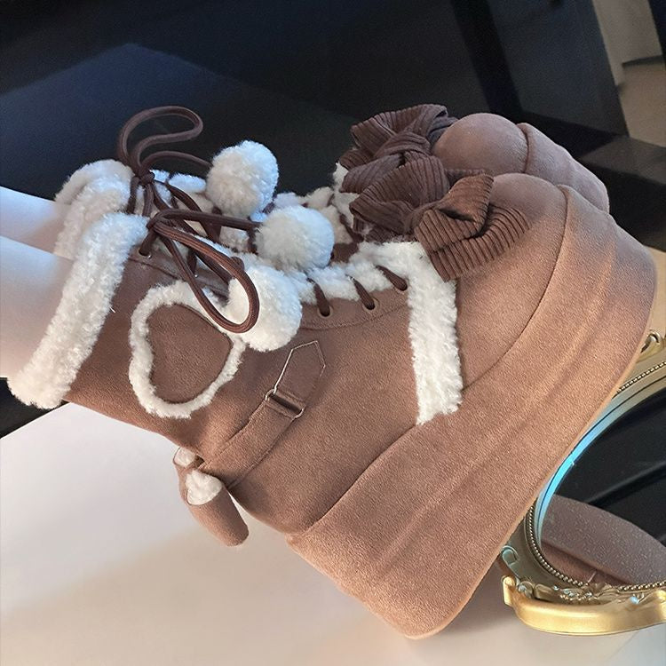 Autumn And Winter New Thick Bottom Sweet Soft Girl Cute Fur Ball Boots