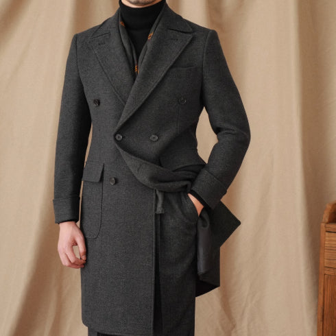 Wool Herringbone Italian Double-row Polo Coat