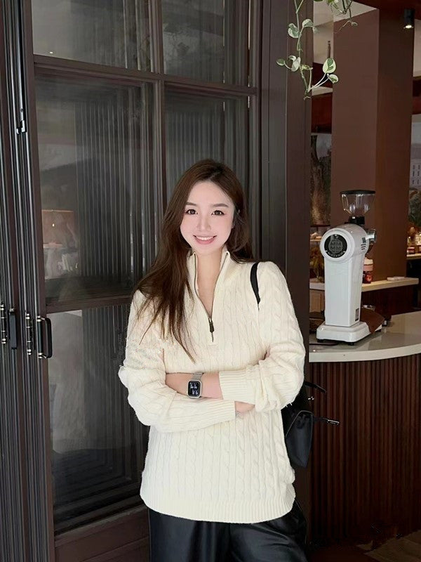 Embroidered Sweater Half Zipper Sweater Sweater Temperament Slimming Short Top