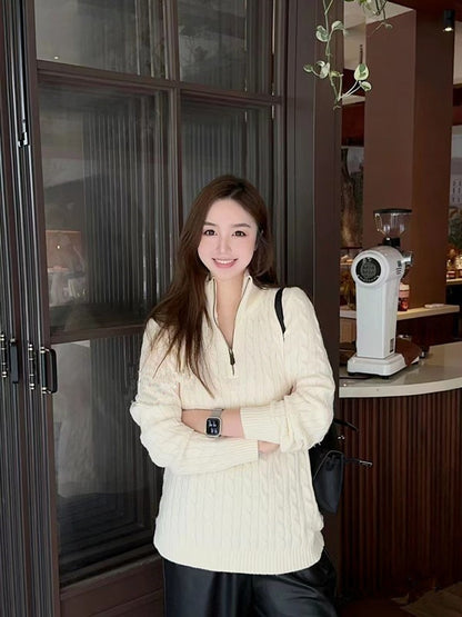 Embroidered Sweater Half Zipper Sweater Sweater Temperament Slimming Short Top