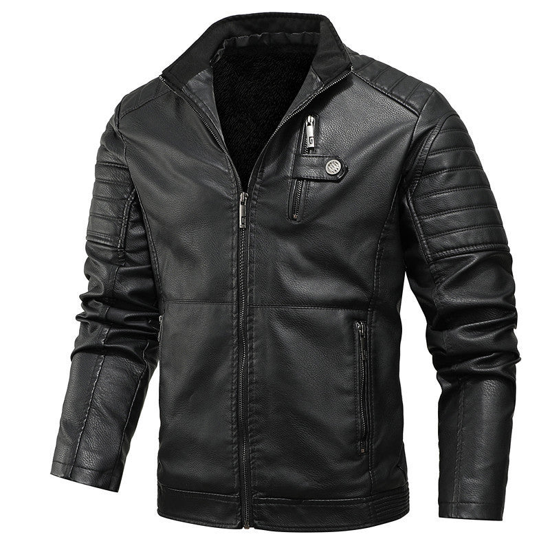 Leather Men's Leather Jacket Youth Motorcycle Leather Jacket Plus Velvet Thickening