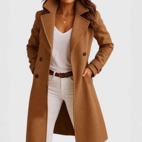 Single-breasted Mid-length Coat With Pockets Fashion Elegant Lapel Jacket Casual Long-sleeved Top Outwear Women's Clothing