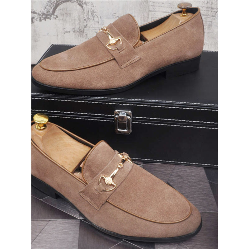 Men's Breathable Genuine Leather Slip-on Trendy Beanie Shoes Light Luxury Suede Leather Lazy Shoes