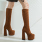 Elastic Wool Chunky Heel Women's Boots