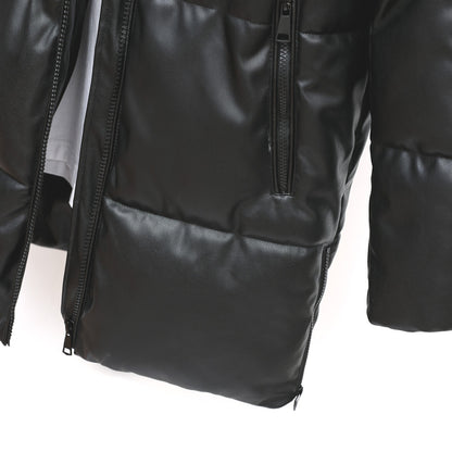 Women's Mid-length Leather Jacket Warm Cotton-padded