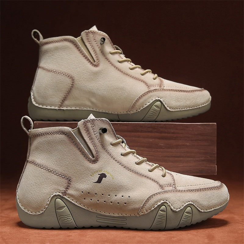 Men's Simple Printed Genuine Leather Working Wear Ankle Boots