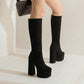 Elastic Wool Chunky Heel Women's Boots
