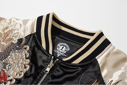 Men's Green Dragon Embroidered Baseball Jacket