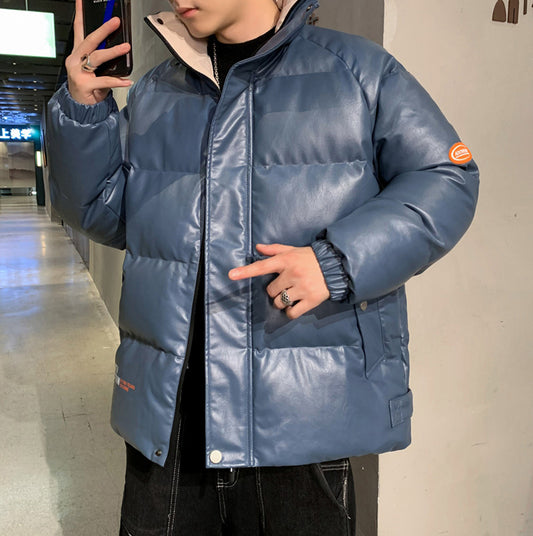 Men's Fashion Leather Cotton Jacket Plus Fleece Thickening