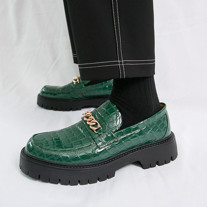 Men's Autumn Thick Bottom Crocodile Pattern Loafers Leather Shoes