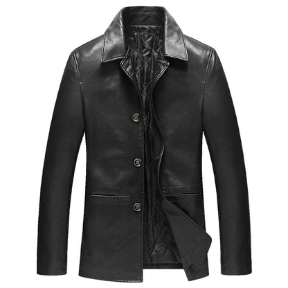 Middle-aged And Elderly Men's Cotton Lapel Leather Jacket