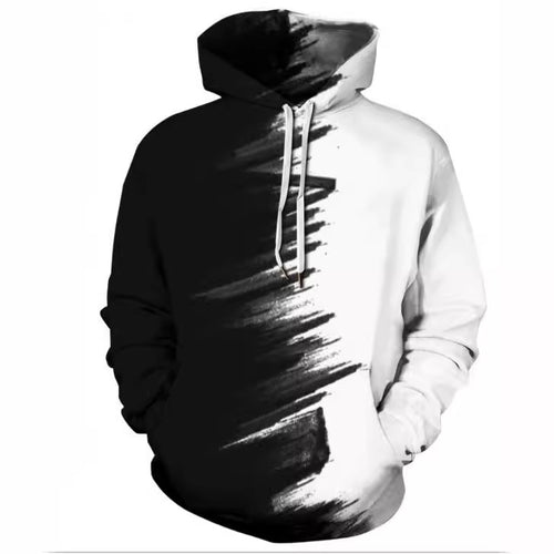 3D Black And White Contrast Color Digital Printing Couple Hooded Sweater