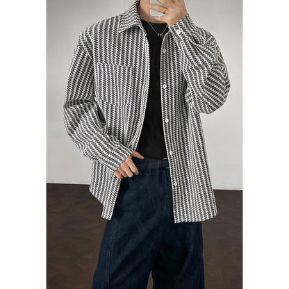 Mens Bold Herringbone Chanel-Style Shirt Jacket