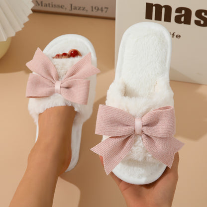 Women's Winter Cute Bow Thick Bottom Non Slip Cotton Slippers