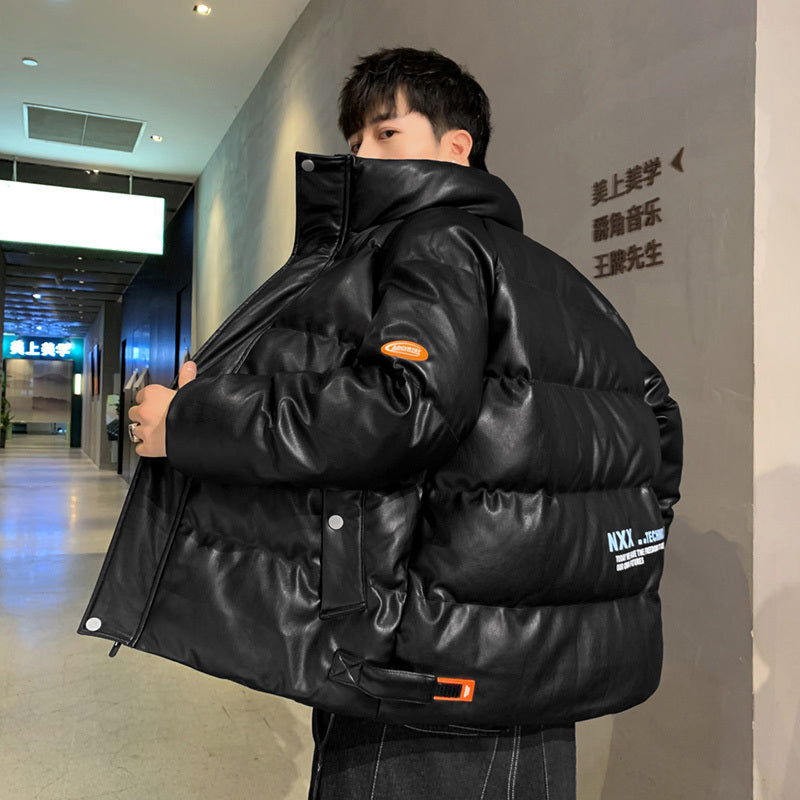 Men's Fashion Leather Cotton Jacket Plus Fleece Thickening